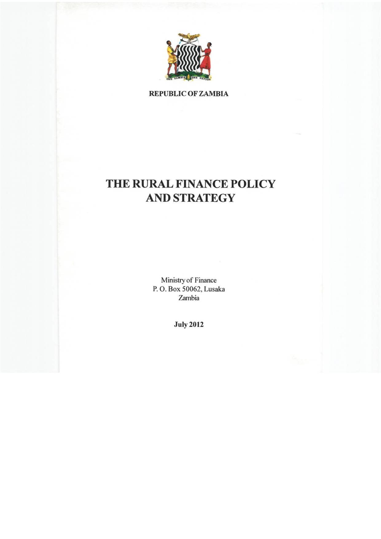 Rural Finance Policy and Strategy 2012 cover